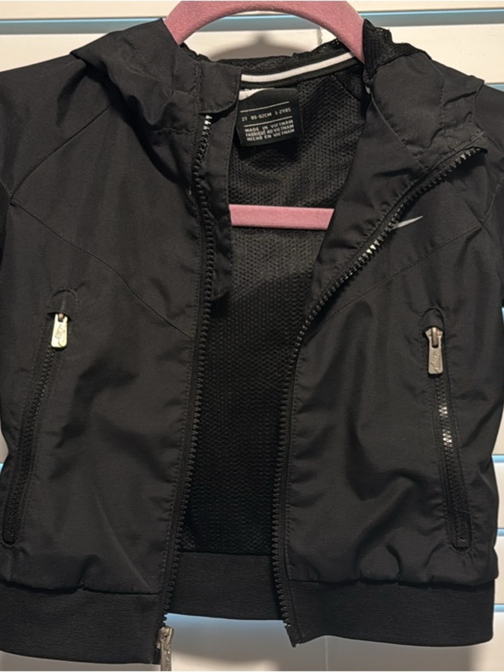 Nike Kids Black Hooded Rain Jacket with Zip Pockets